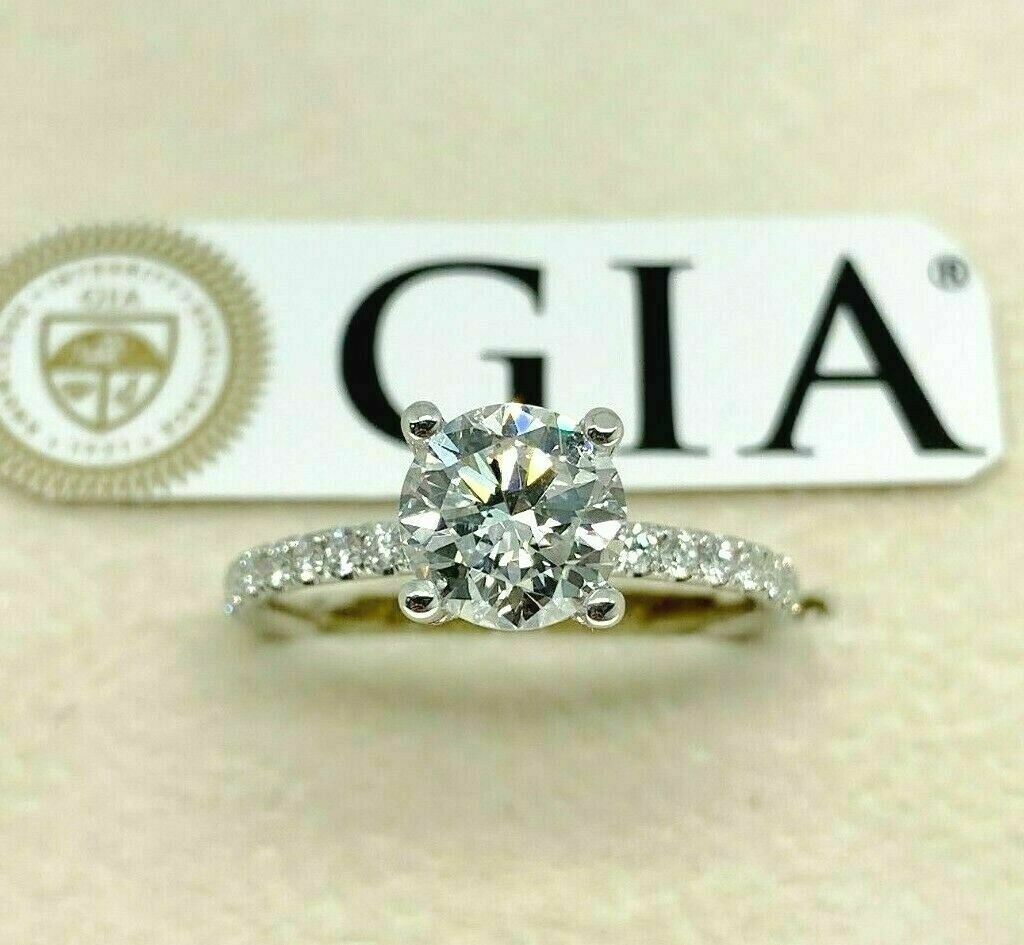 1.44 Carats t.w. Round GIA E SI1 Under Halo Hand Made Engagement Ring 18K Gold