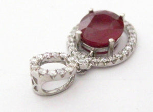 5.82 TCW Oval Red Ruby & Diamond Accents Movable Cocktail Pendant 18k White Gold