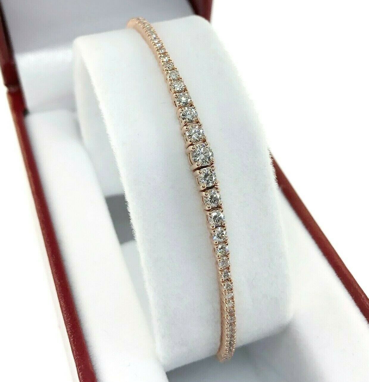 1.14 Carats Graduated Round Diamond Soft Flexible Bangle Bracelet 14K Rose Gold