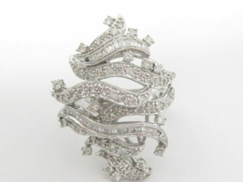 1.27Ct Round & Baguette Cut Diamond Floral Design Cocktail Ring Size 7 18k WGold