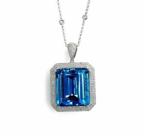 50.92 Carats t.w. Blue Topaz & Diamond Pendant w Diamond By the Yard Chain 14KW