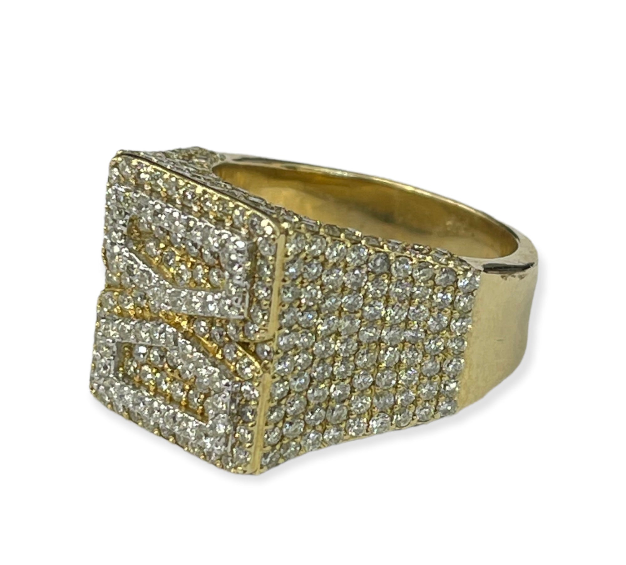 Mens Round Brilliants Micro Pave Diamond Ring Yellow Gold