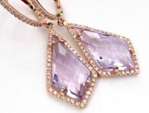 6.59 TCW Natural Amethyst Quartz & Diamonds Drop/Dangling Earrings 14k Rose Gold