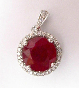 2.54 TCW Round Red Ruby & Diamond Accents Pendant G SI1 14k White Gold