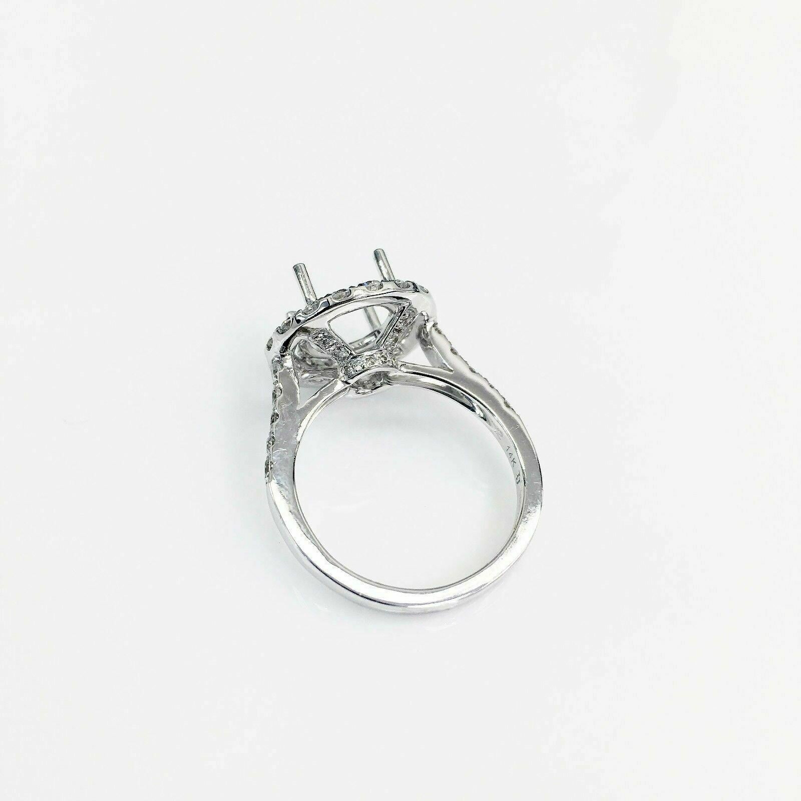 Fine 1.40 Carats Halo Semi-Mounting Round Diamond Ring Engagement 14k W/G