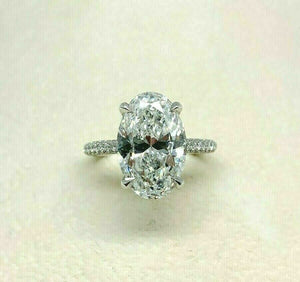 5.34 Carats t.w. F VS2 Oval Cut Diamond Under Halo Engagement Ring 4.50 Center