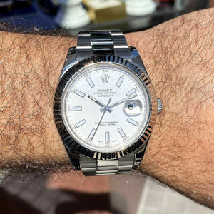 Rolex Datejust II Oystersteel and white gold, White Dial, Fluted Bezel R116334