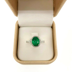 1.80 Carats t.w. Diamond and Emerald Halo/Under Halo 3 Sided Pave Ring 14K Gold