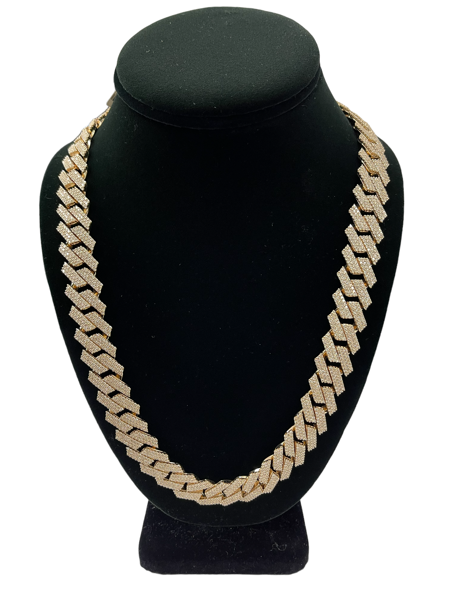 Cuban Link Diamond Necklace Chain 15mm Yellow Gold 14kt