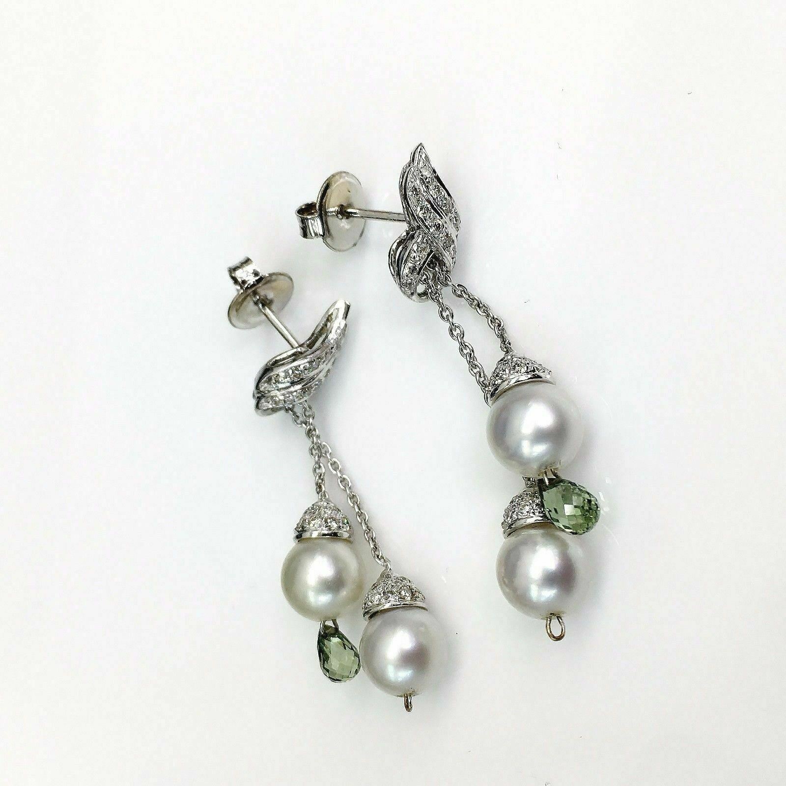 FINE 18kt White Gold Diamond and Pearl Drop Earrings
