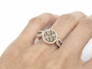 1.44 TCW Natural Round Brilliants Champagne Flower Diamond Ring 14k Rose Gold