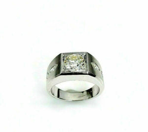 1.45 Carats Round and Marquise Cut Diamond Signet Mens Ring 14K White Gold