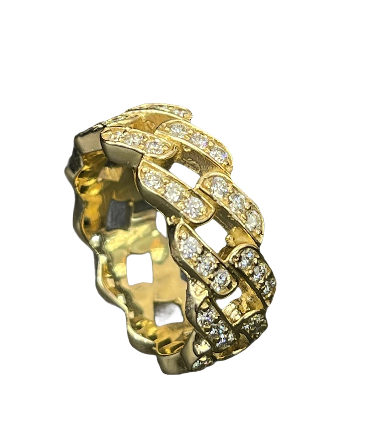 Eternity Cuban Link Diamond Ring Yellow Gold