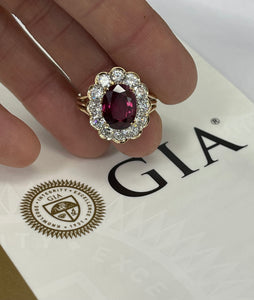 GIA Certified Ruby Diamond Ballerina Ring Yellow Gold 18kt