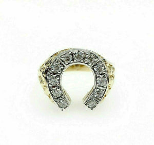 0.70 Carats t.w. Mens Diamond HorseShoe Nugget Ring 14K Two Tone Gold 10 Grams