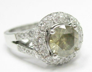 2.38 TCW Round Fancy Green Yellow Solitaire Diamond Engagement Ring 18kt WG