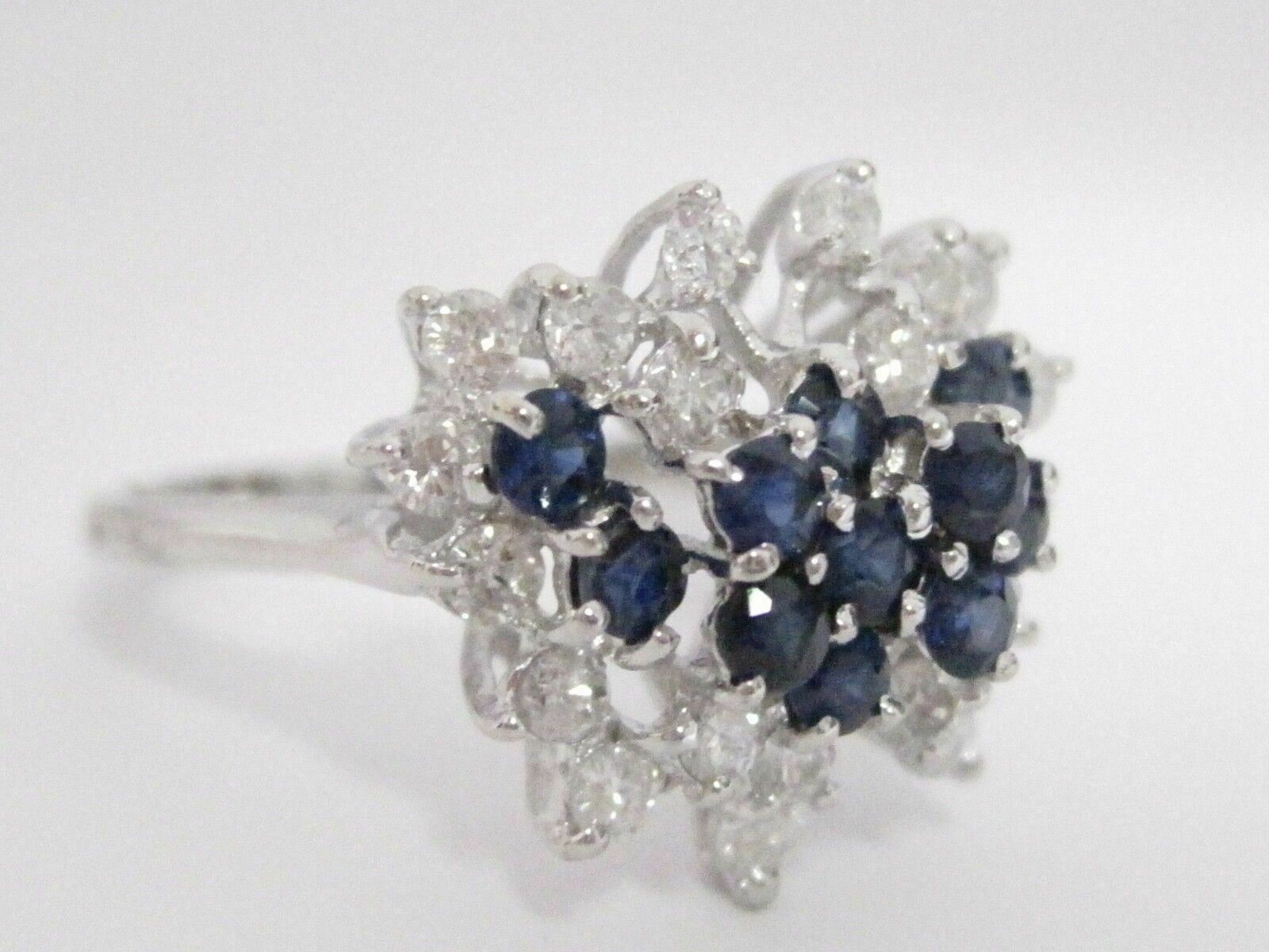 1.15 TCW Natural Blue Sapphire & Diamond Accents Waterfall Ring Size 6 14k