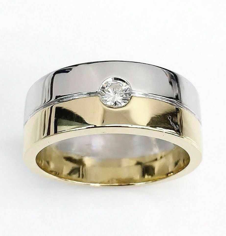 Custom Made Mens Wedding Band 14K White/Yellow Gold 0.16 Carat Diamond Brand New
