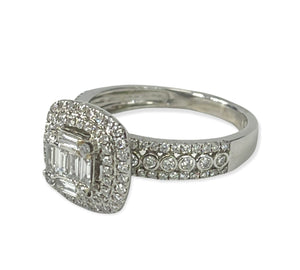 Baguettes and Round Brilliants Illusion Anniversary Diamond Ring White Gold