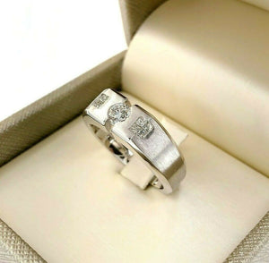 0.80 Carat Men's Invisible/Bezel Set Diamond Ring/Wedding Brushed Band 14K Gold