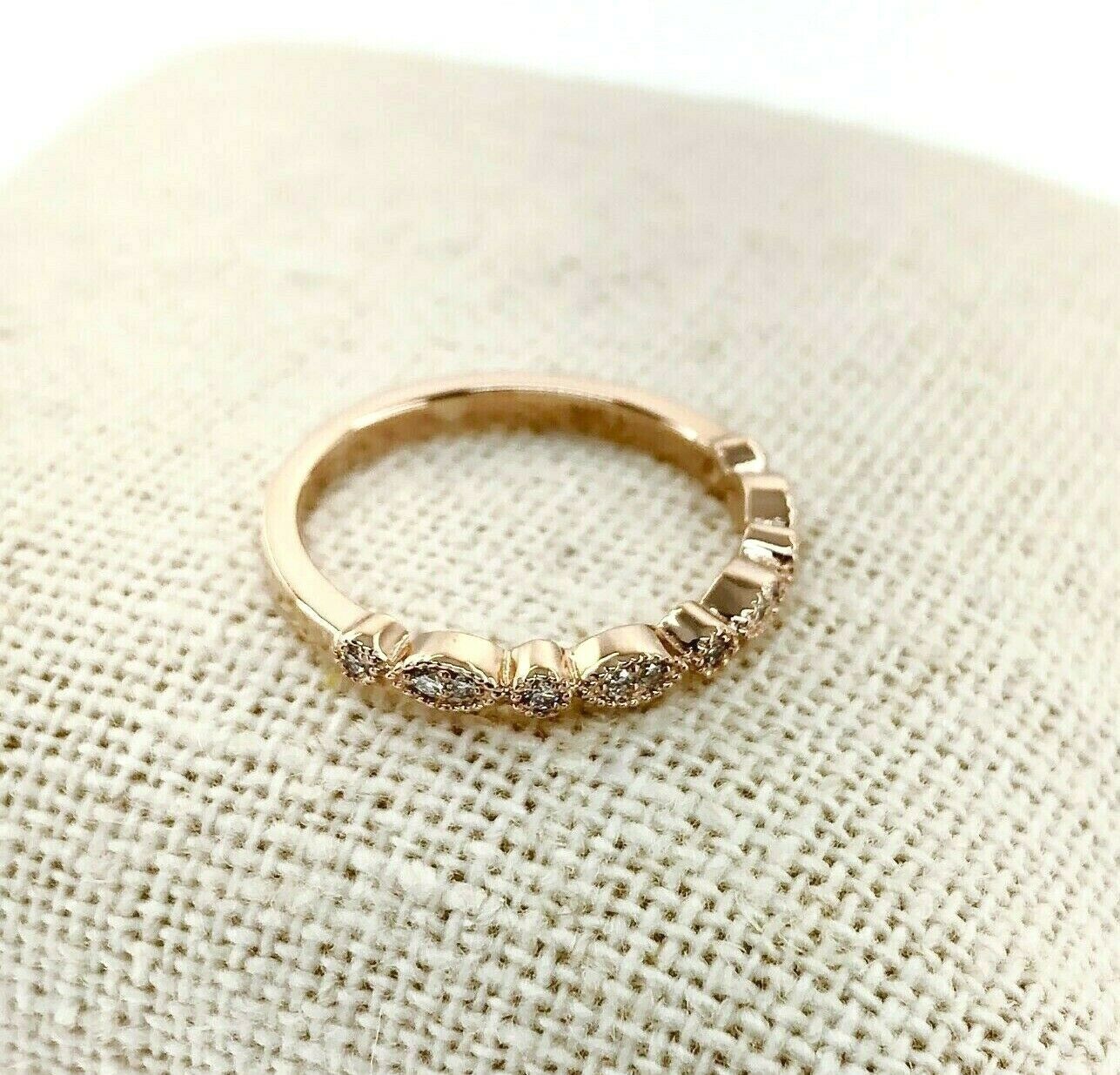 0.09 Carats t.w. Diamond Stack Ring/Wedding Band 14K Rose Gold Round Diamonds