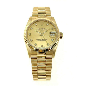 Rolex Lady President 31mm Watch 18 Karat Yellow Gold Ref 68278 Factory Diamonds