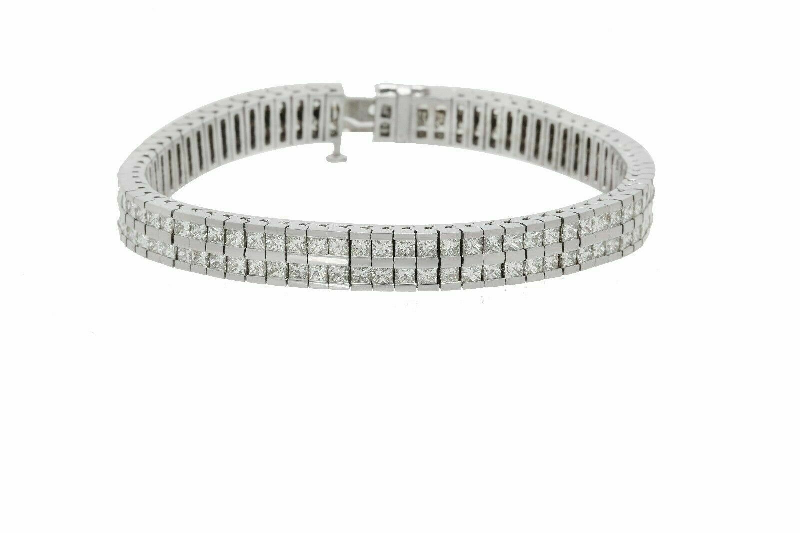 Fine Ladies 10.25ct 2 Row Princess Cut Diamond Tennis Bracelet 14k White Gold