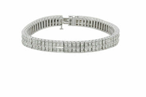 Fine Ladies 10.25ct 2 Row Princess Cut Diamond Tennis Bracelet 14k White Gold