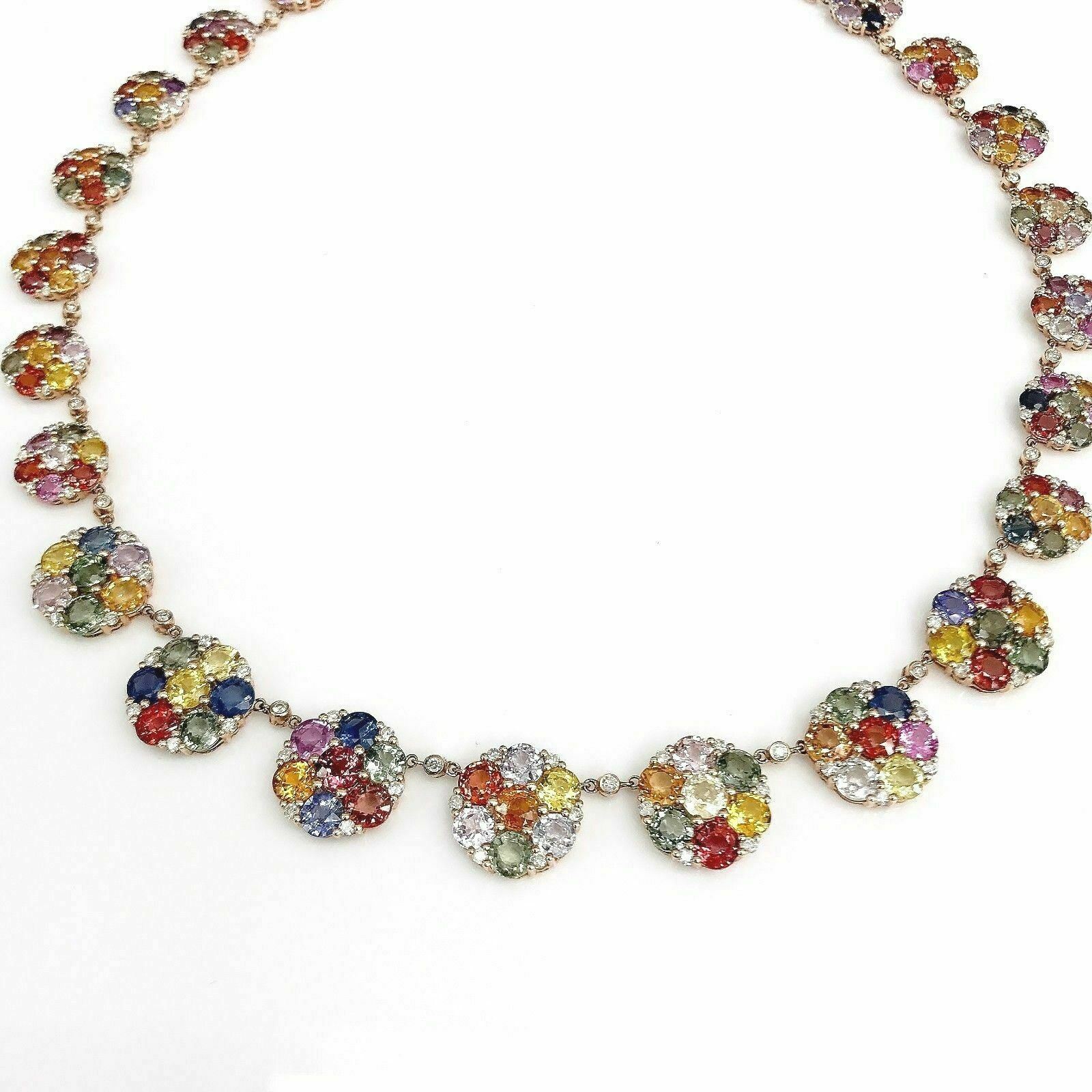89.50 Carats t.w. Diamond and Rainbow Sapphire Dinner Necklace 14K Rose Gold