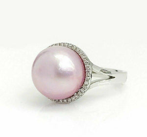 11 mm Pearl (Pink/White )Diamond Halo Ring 14K Gold (White/Rose)