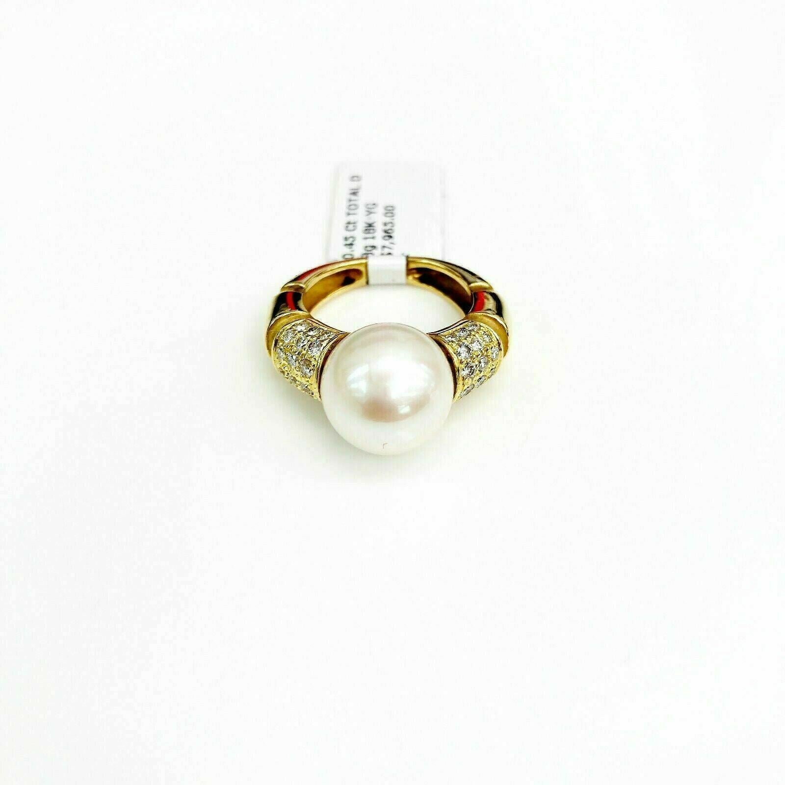 11 mm Round Pearl Ring with Diamond Accents in 18K Yellow Gold