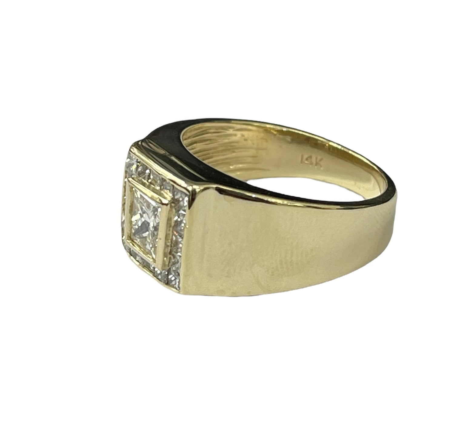 Princess Cut Solitaire with Accents Diamond Ring Yellow Gold 14kt