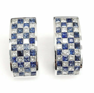 8.28 Carats t.w. Diamond and Blue Sapphire Power Earrings 14K Gold Invisible Set