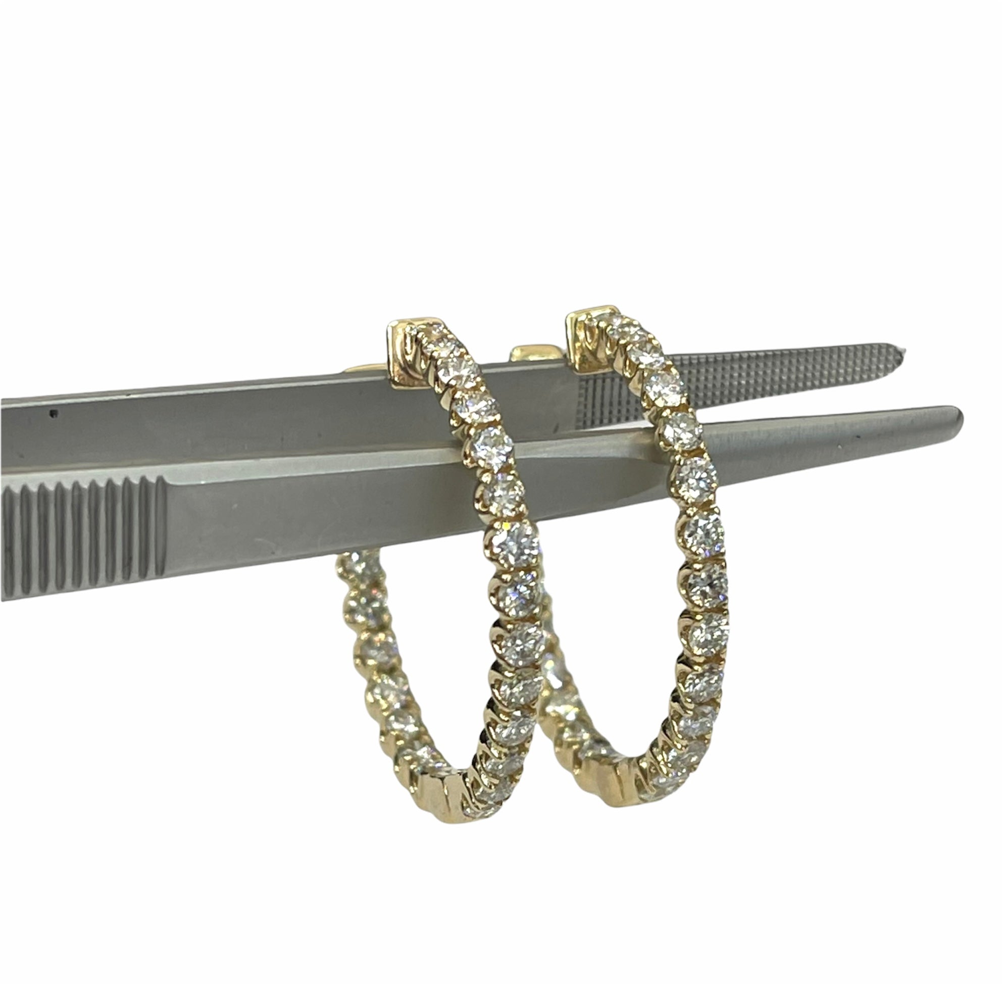 Diamond Hoop Earrings In and Out Round Brilliants Diamond Yellow Gold