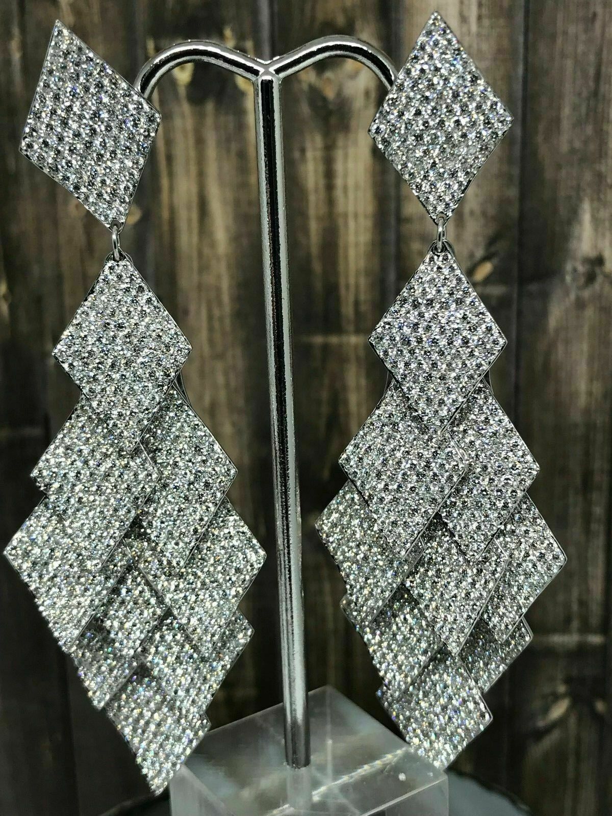 23.20Ct. F/G VVS 18k White Gold Multi Layer Chandelier Dangling Diamond Earrings