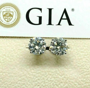 4.02 Carats Cut Round Diamond Stud Earrings G.I.A G - H Color 3 EX Cut Diamonds