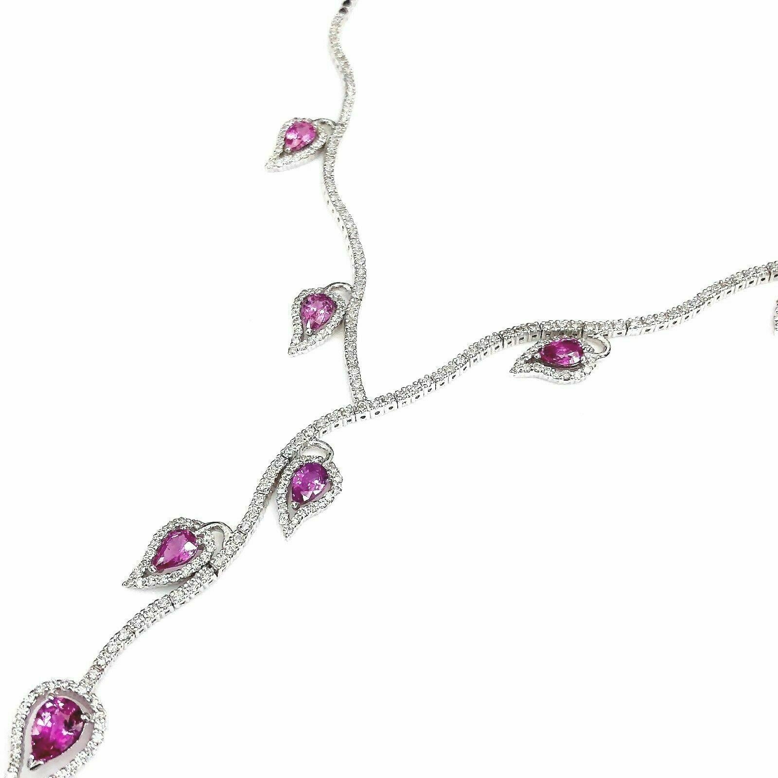 7.40 Carats Custom Made Pink Sapphire and Diamond Necklace 18K White Gold