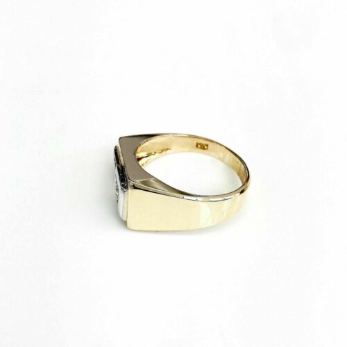 0.17 Carat Vintage Mens Diamond Two Tone Florentine Ring 14K Gold