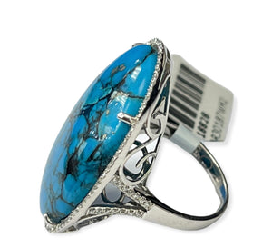 Turquoise Solitaire Halo Diamond Ring White Gold 14kt