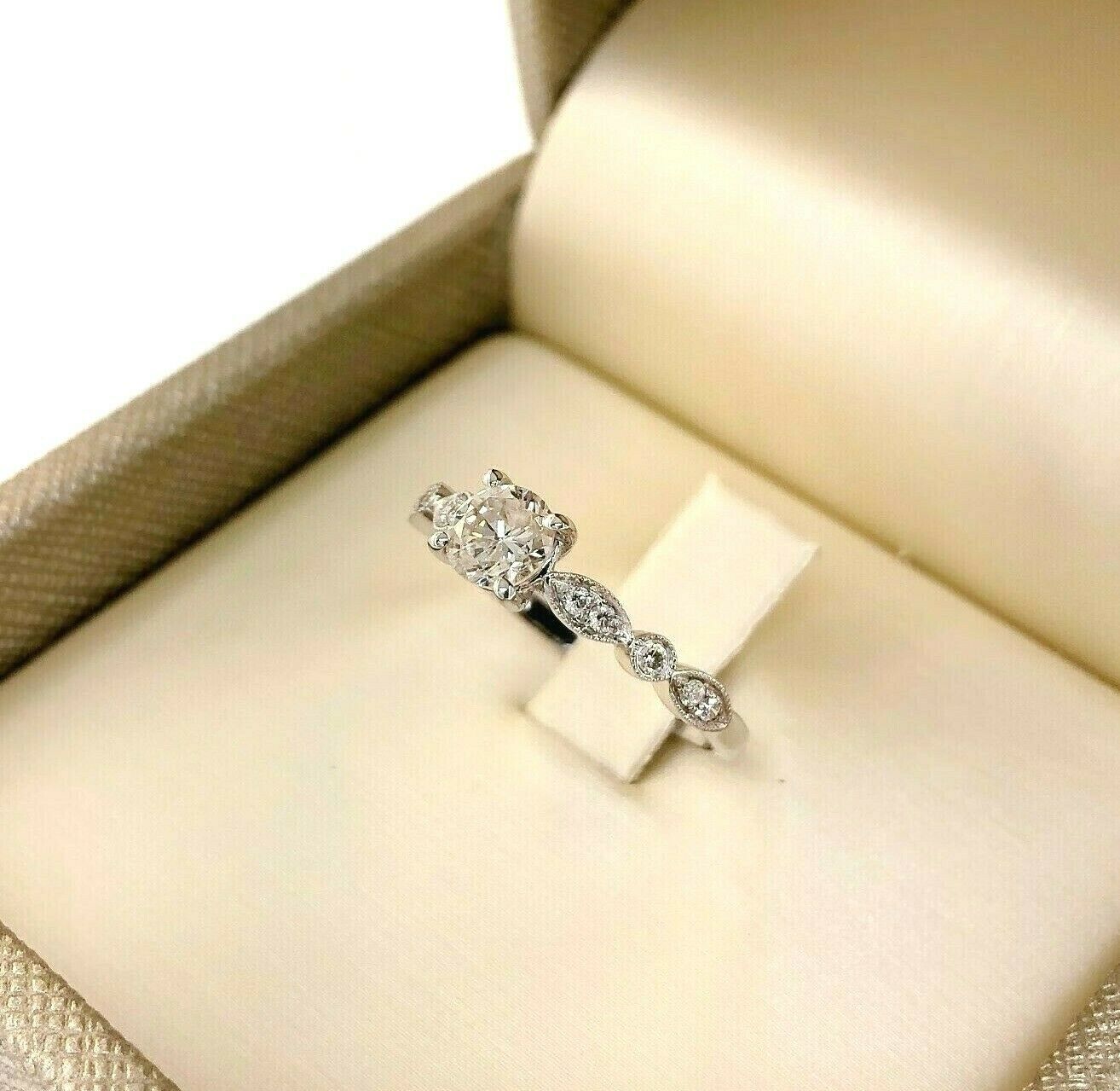 0.64 Carats t.w. Solitaire Round Brilliant Cut Pave Diamond Wedding Ring 14K