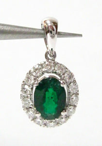 1.46 TCW Natural Green Oval Emerald & Round Diamond Accents Pendant 18k Gold