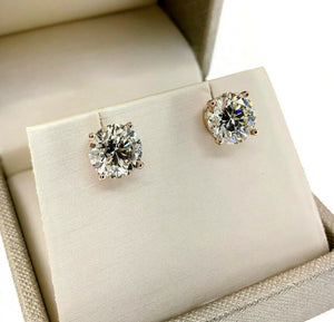6.19 Carats EGL K SI2 AGS K SI2 Round Diamond Stud Earrings 14K Rose Gold