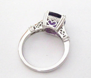 Fine Natural Cushion Amethyst & Diamond Solitaire Ring Size 6.5 14k W/G