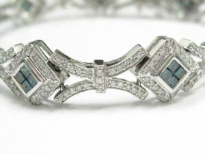 4.11 TCW Blue and White Round and Princess Cut Diamond Tennis Bracelet 14k