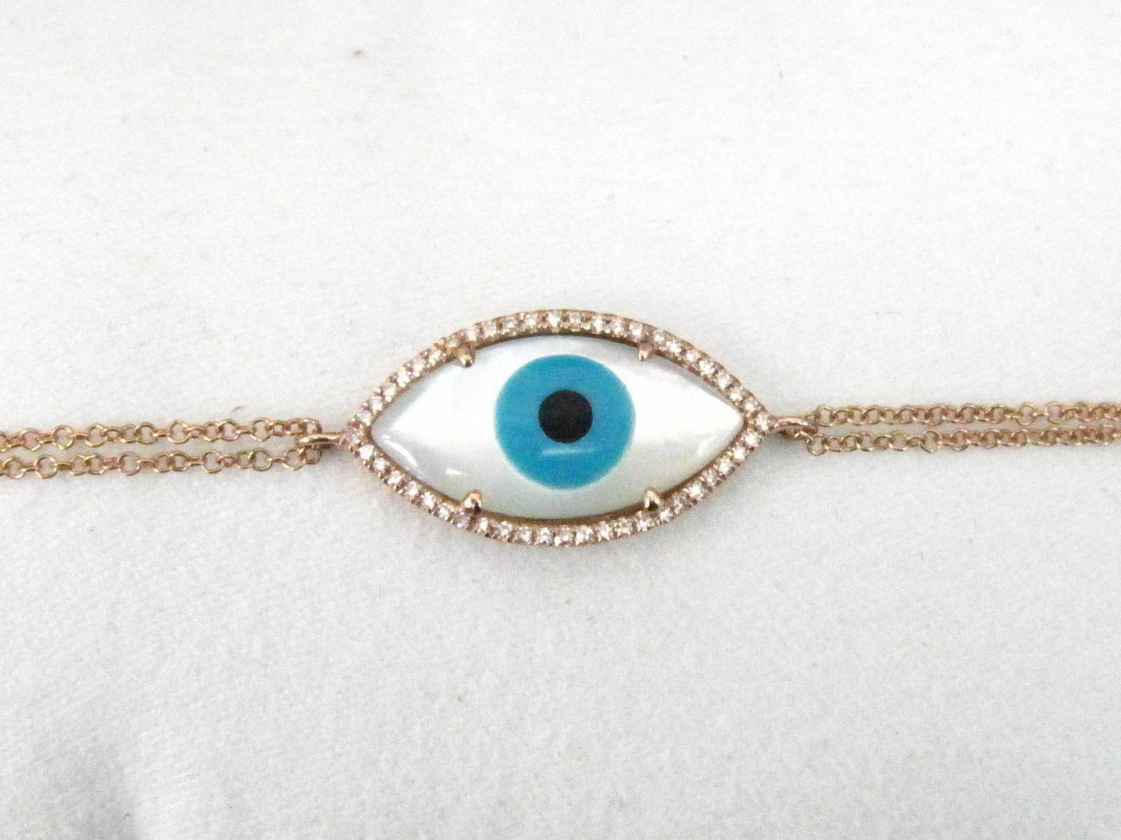 Mirco Pave Diamond Accents Marquise Shape Evil Eye Bracelet 14k Rose Gold