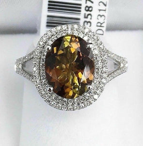 2.57 Carats t.w. Diamond and Tourmaline Double Halo Ring 14K Gold Brand New