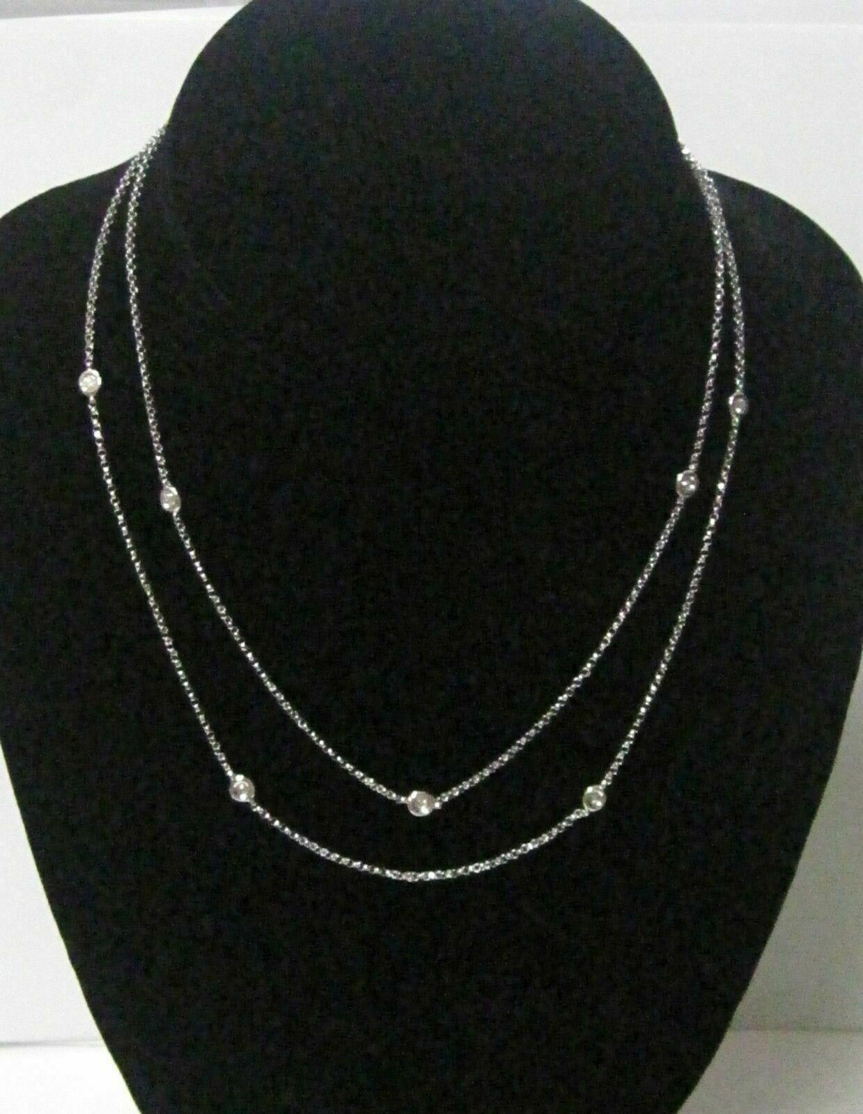 .60 TCW 31" Diamond By The Yard Bezel Strand Necklace G SI1 18k White Gold