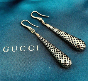 GUCCI Italian Made 18K Yellow Gold Diamantissima Black Enamel Drop Earrings