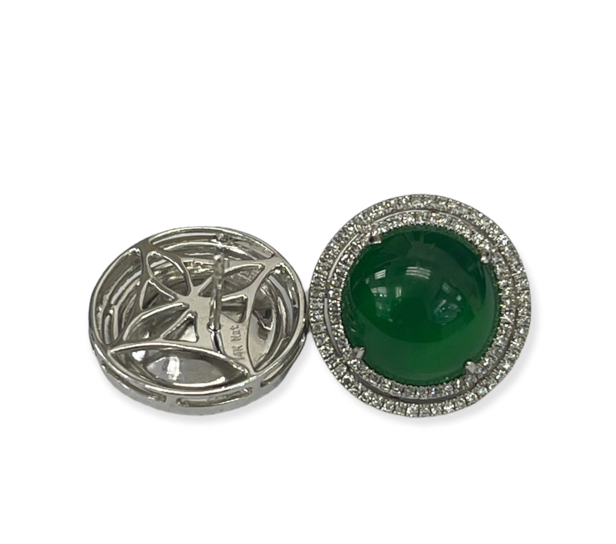 Green Onyx Diamond Earrings Double Halo White Gold 14kt