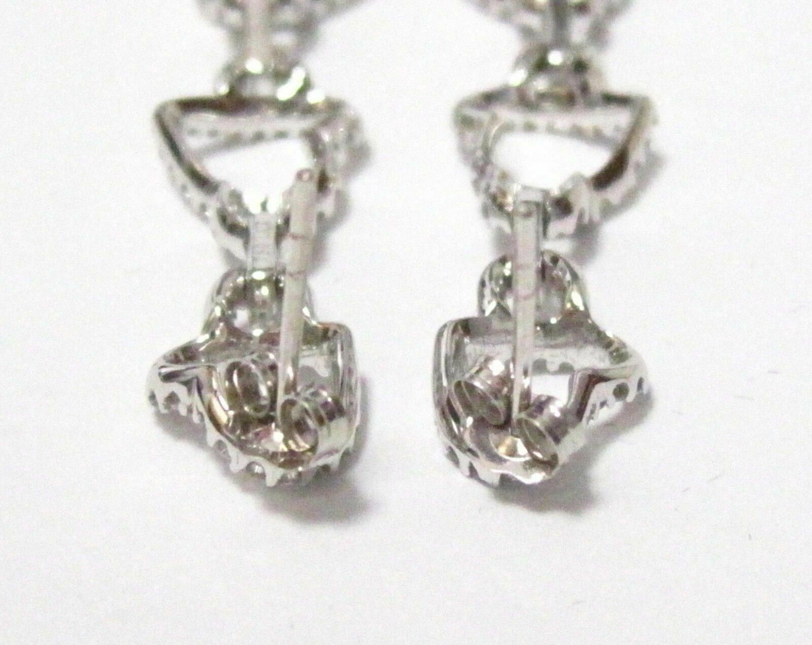 Fine 3 Hearts Dangling Round Diamond Earrings G SI-1 18k White Gold Push Back